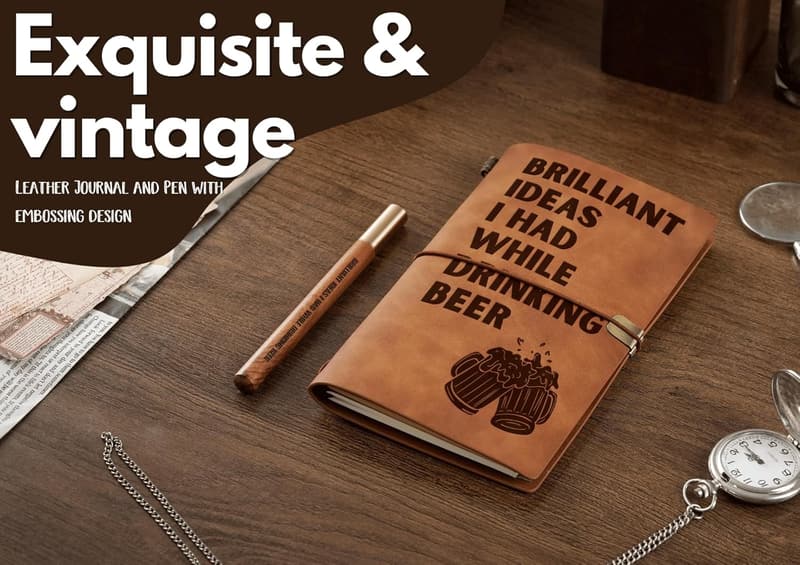 Leather Journal for Beer Lovers - Refillable Travel Diary, Brown