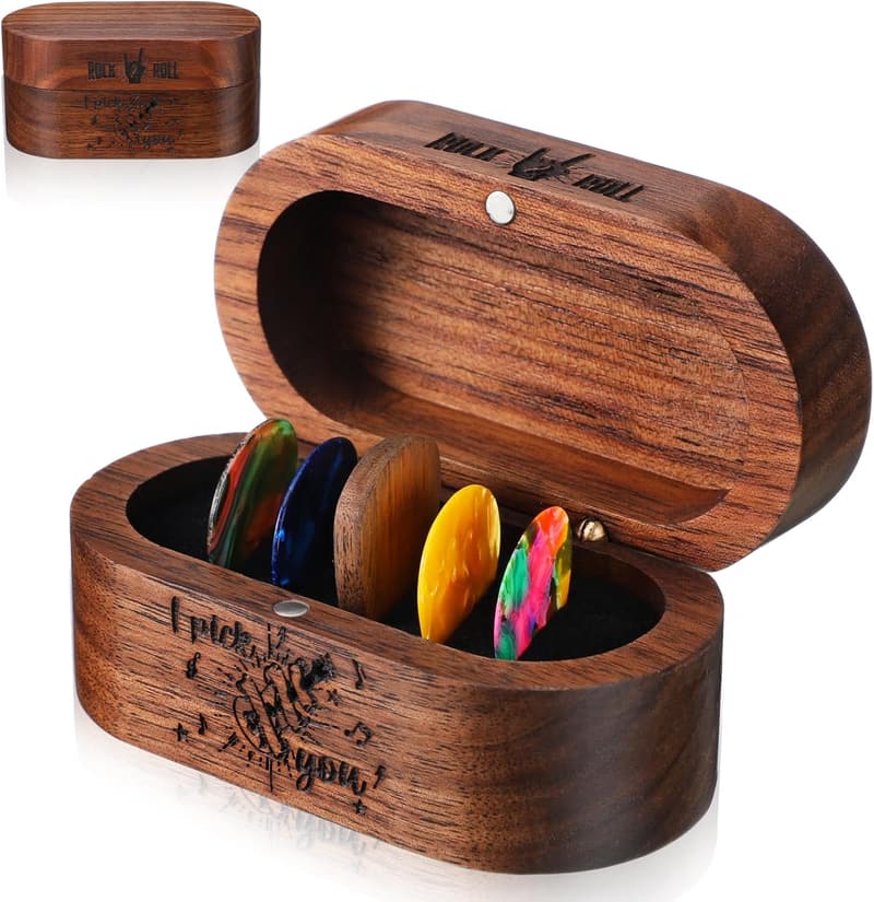 Teacher Appreciation Black Walnut Guitar Pick Holder with Picks
