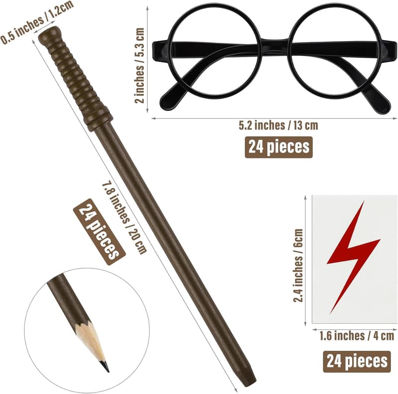 Wizard Party Favors Set - 72 Pieces with Wands, Glasses, and Tattoos