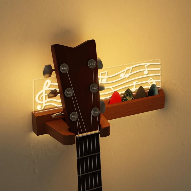 LED Guitar Wall Mount Stand - Solid Wood & Acrylic, Gift for Music Lovers