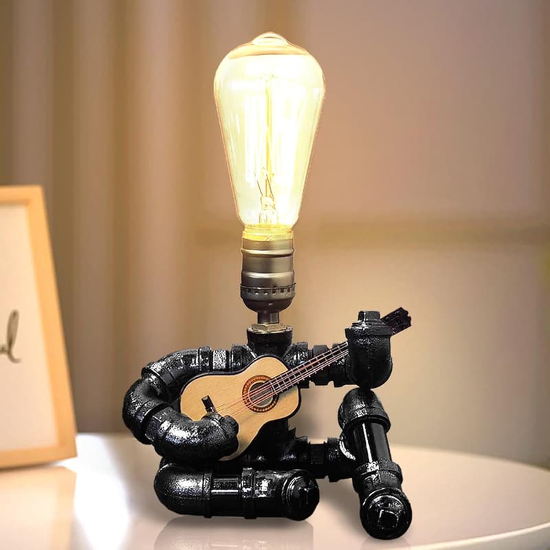 Steampunk Music Table Lamp – Unique Edison Bulb Decor for Men