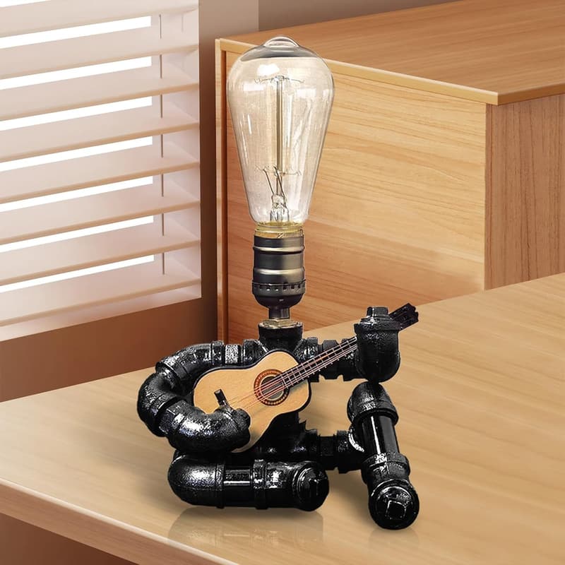 Steampunk Music Table Lamp – Unique Edison Bulb Decor for Men