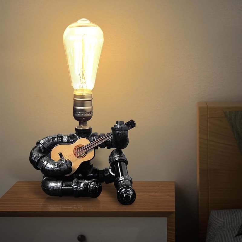 Steampunk Music Table Lamp – Unique Edison Bulb Decor for Men