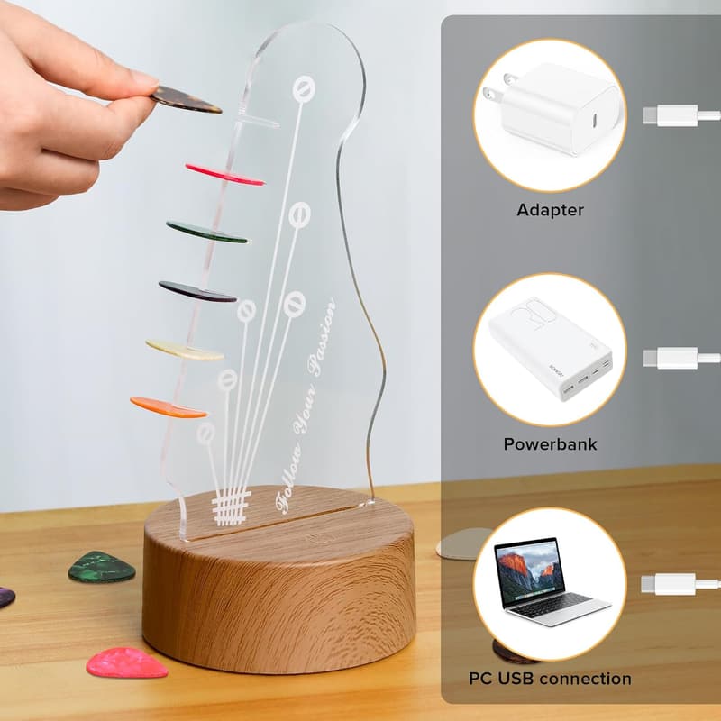 Acrylic Guitar Pick Holder with 16-Color Luminous Display for Musicians