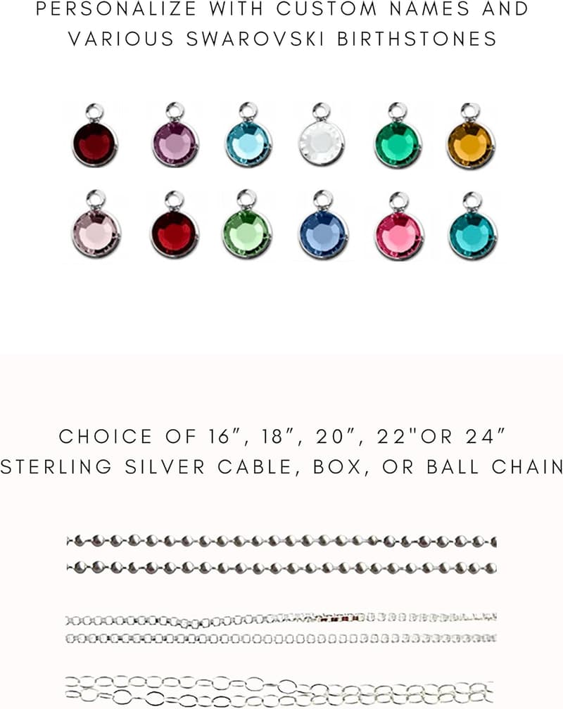 Personalized Hammered Silver Charm Necklace with Birthstone