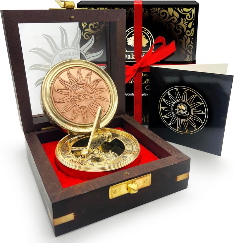 Wedding Anniversary Sundial Compass Gift for Him - Brass 2.7 Inch