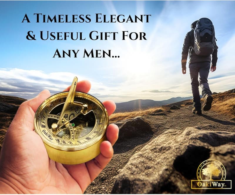 Wedding Anniversary Sundial Compass Gift for Him - Brass 2.7 Inch
