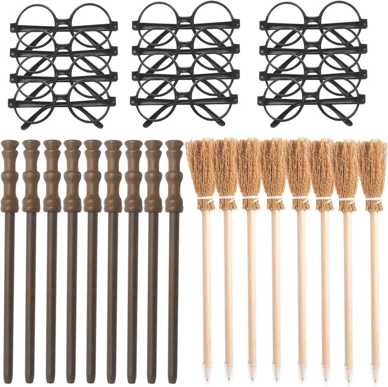Halloween Party Supplies Kit - 12 Black Round Glasses & Wands