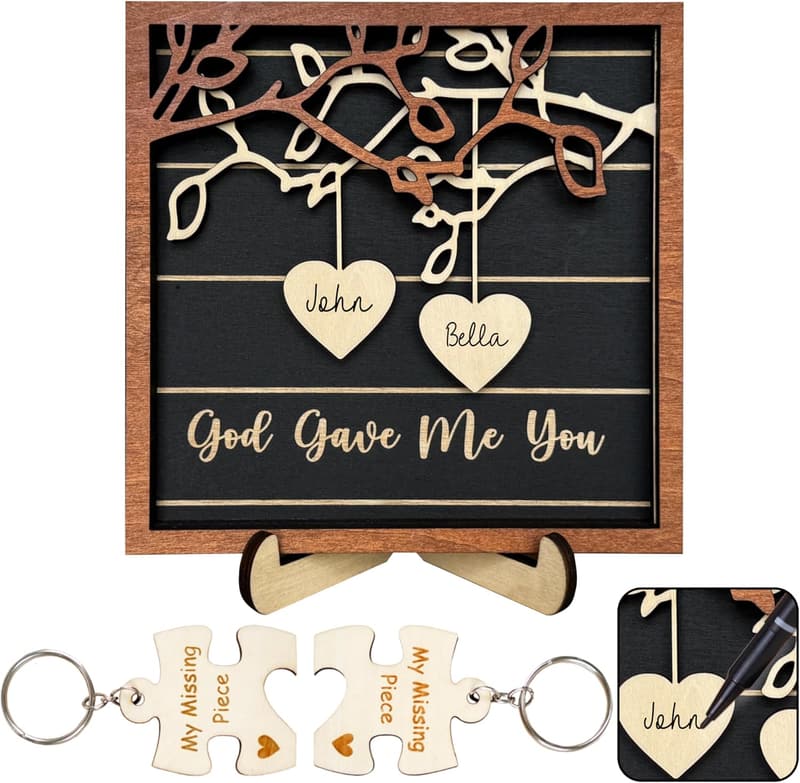 Valentine's Day Couple Frame with Heart Sign and Puzzle Keychains