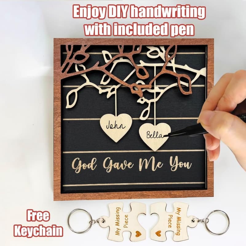 Valentine's Day Couple Frame with Heart Sign and Puzzle Keychains