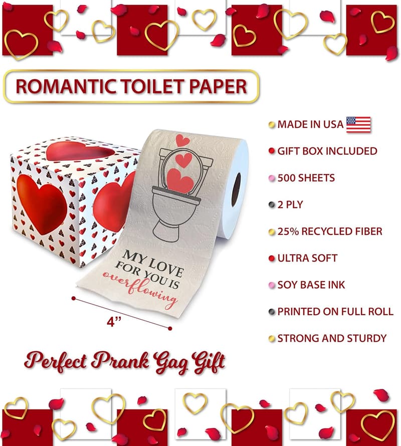 Valentine's Day Funny Toilet Paper Gag Gift - 500 Sheets