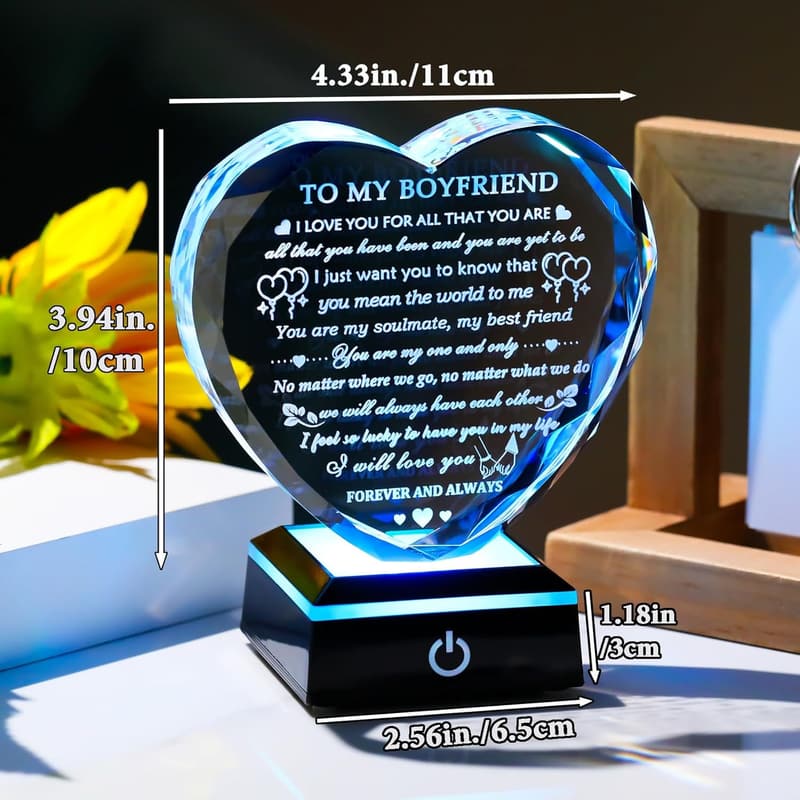Anniversary Crystal Heart Keepsake with Colorful LED Base