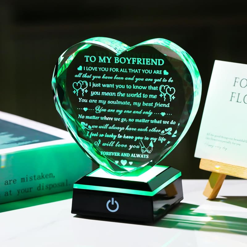 Anniversary Crystal Heart Keepsake with Colorful LED Base