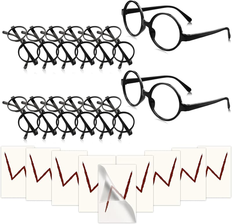 Halloween Wizard Glasses with Round Frame and Lightning Bolt Design