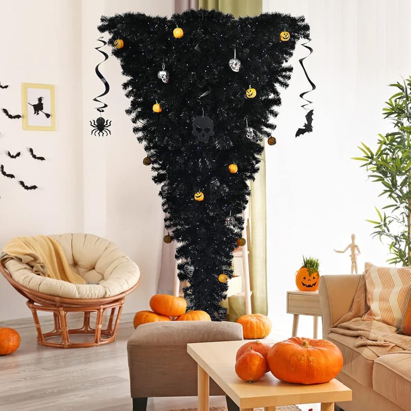 Upside Down Black Christmas Tree - 6 Feet Faux Pine