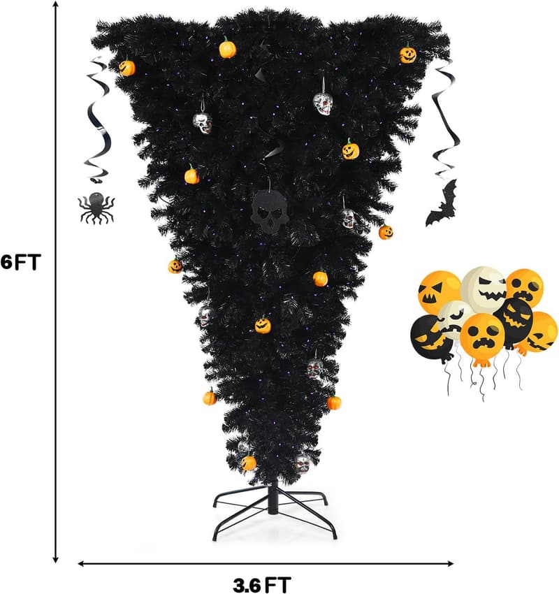 Upside Down Black Christmas Tree - 6 Feet Faux Pine