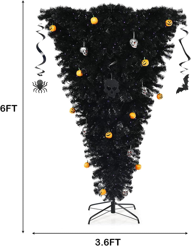 Pre-lit 6ft Upside Down Halloween Tree with 270 Purple LEDs