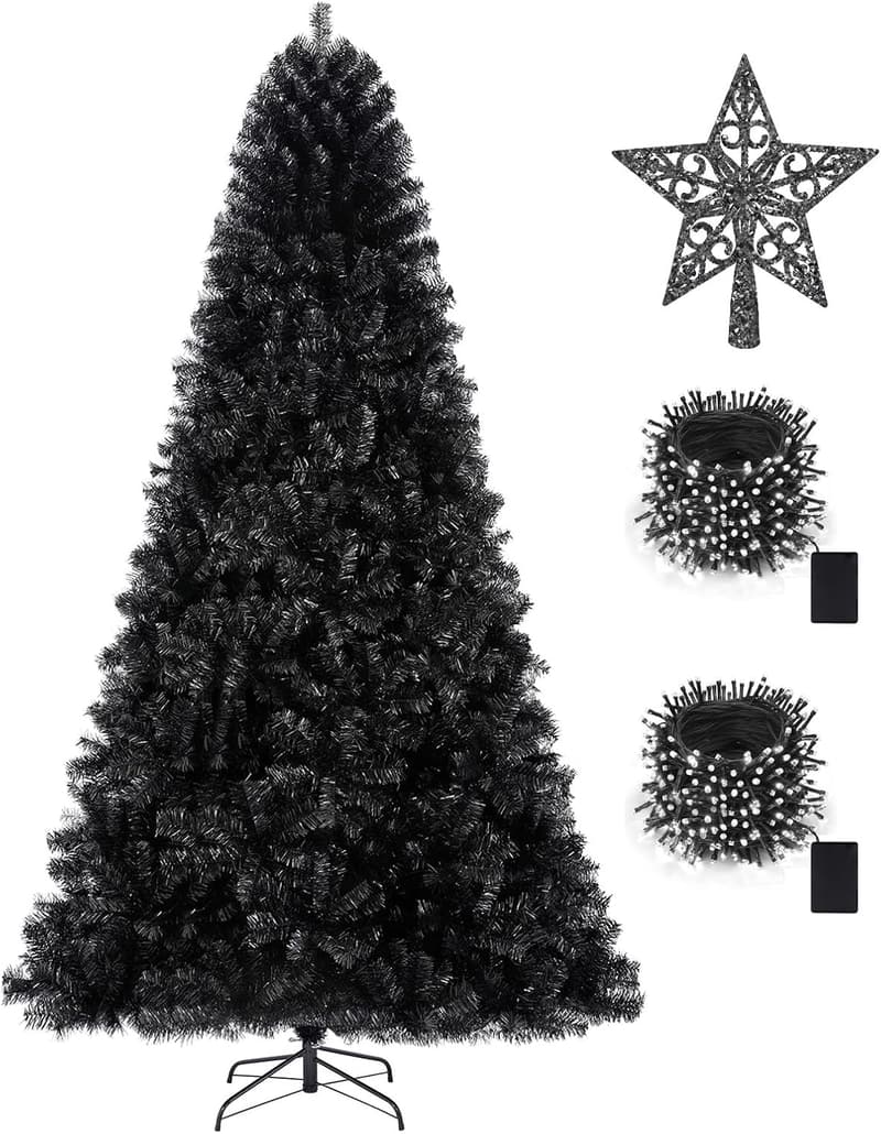 6ft Black Artificial Christmas Tree with LED Lights