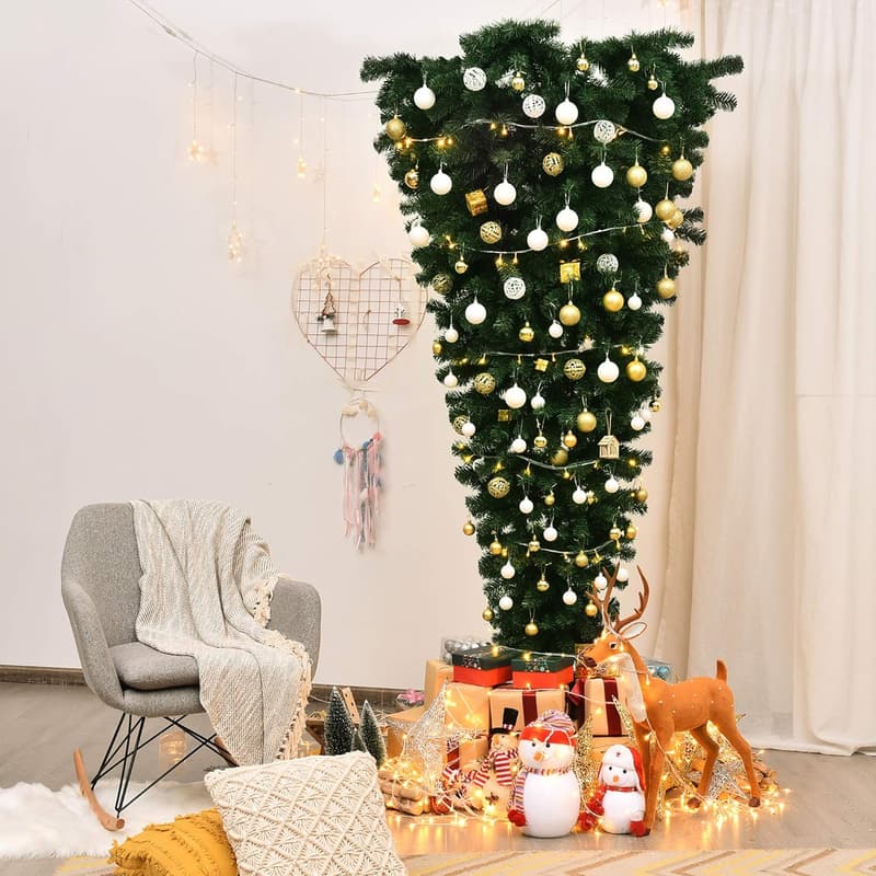 7ft Artificial Upside Down Christmas Tree with Metal Stand
