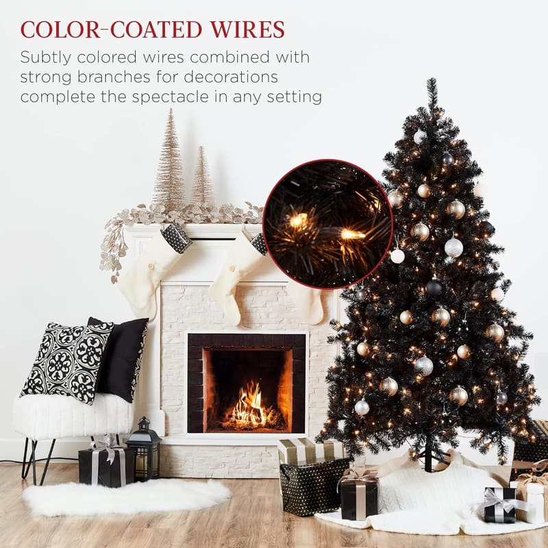 6ft Pre-Lit Black Christmas Tree with 250 Lights