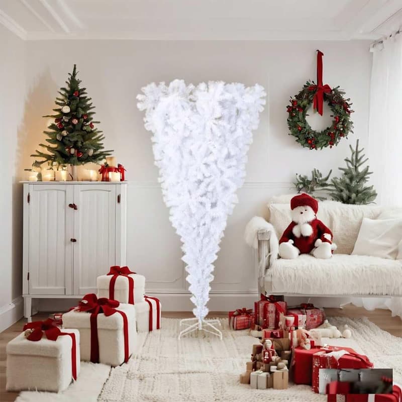 6 ft White Upside-Down Artificial Christmas Tree with Stand