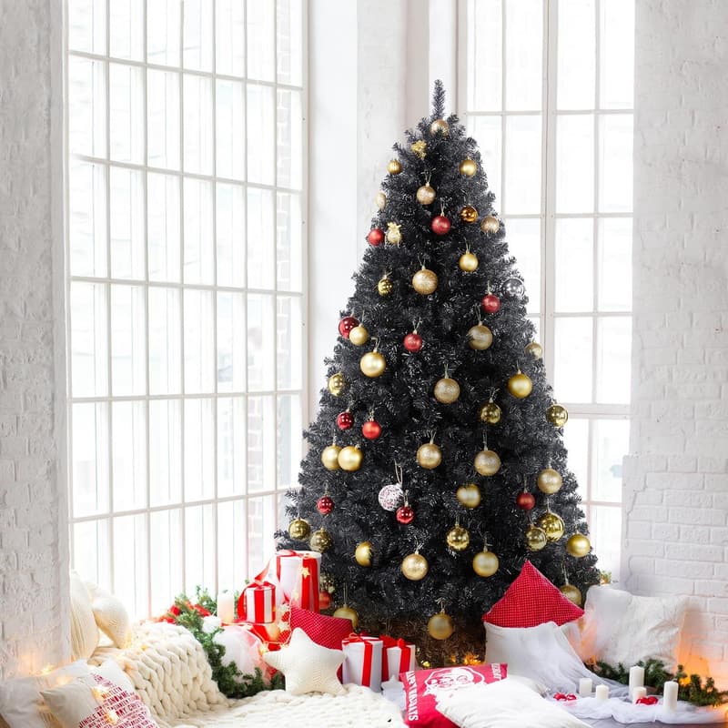 6ft Artificial Black Christmas Tree with Foldable Stand