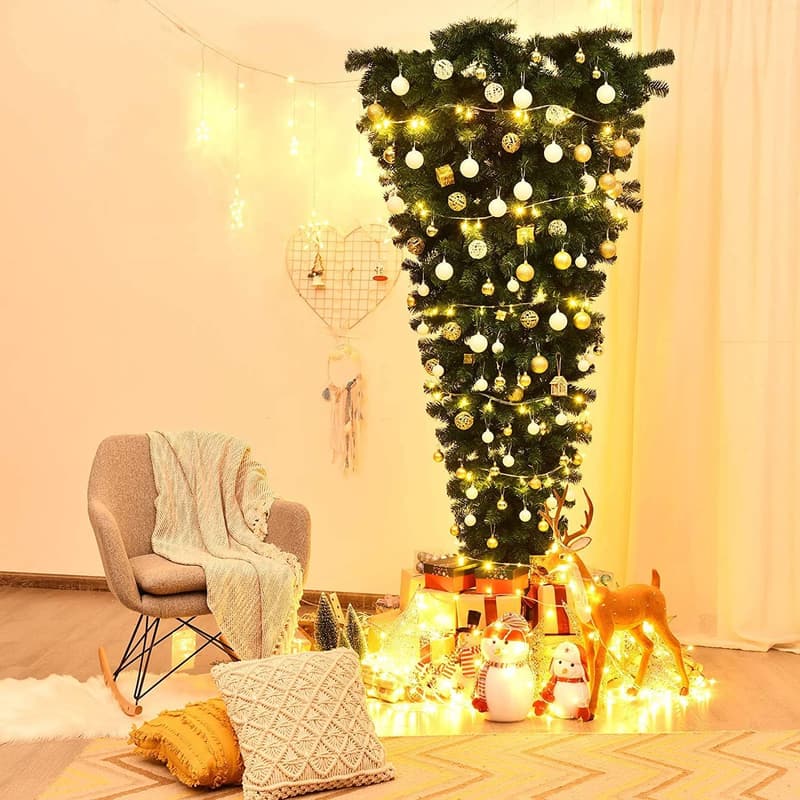 7FT Artificial Upside Down Christmas Tree with Metal Stand