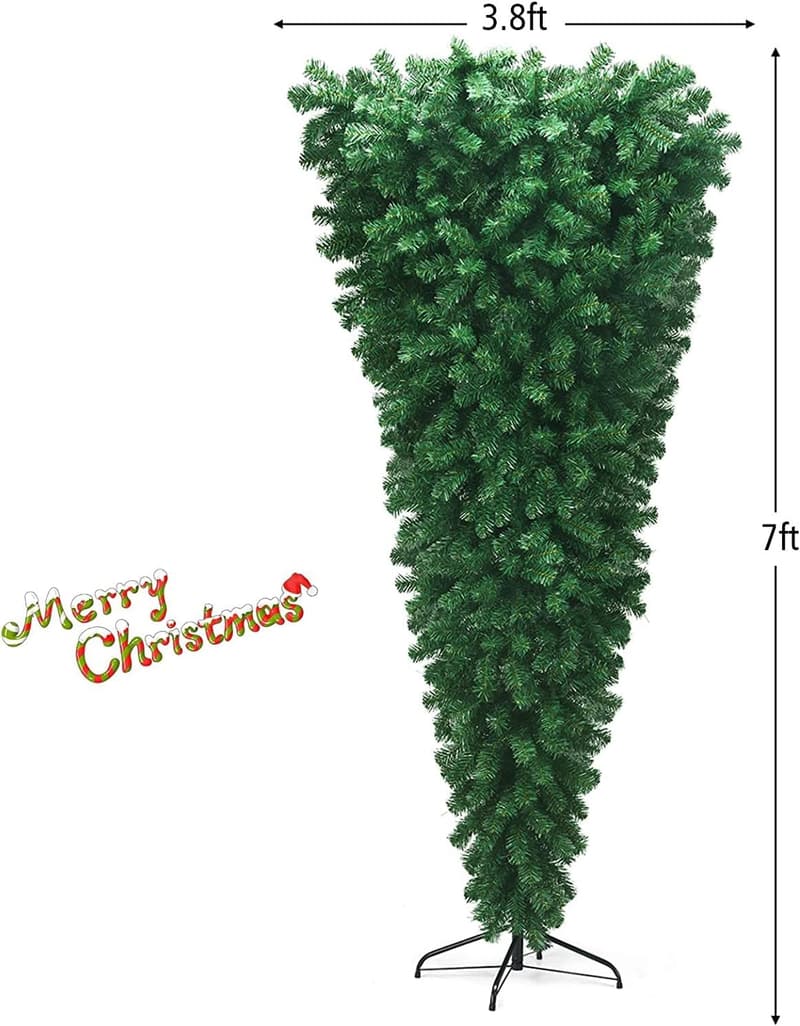 7FT Artificial Upside Down Christmas Tree with Metal Stand