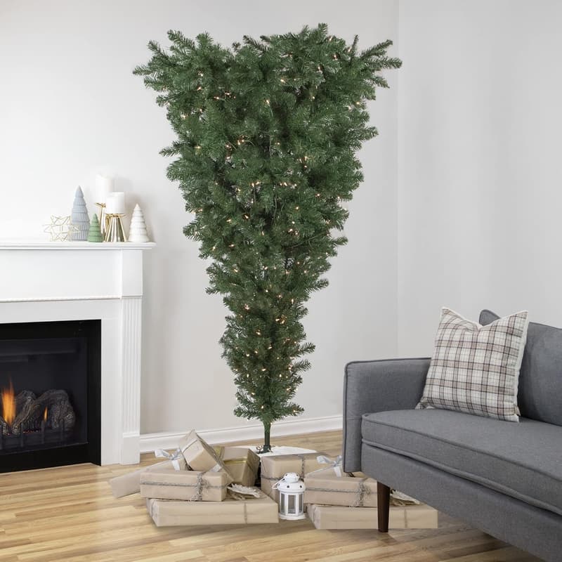 Pre-Lit 7.5' Green Upside Down Christmas Tree with Clear Lights