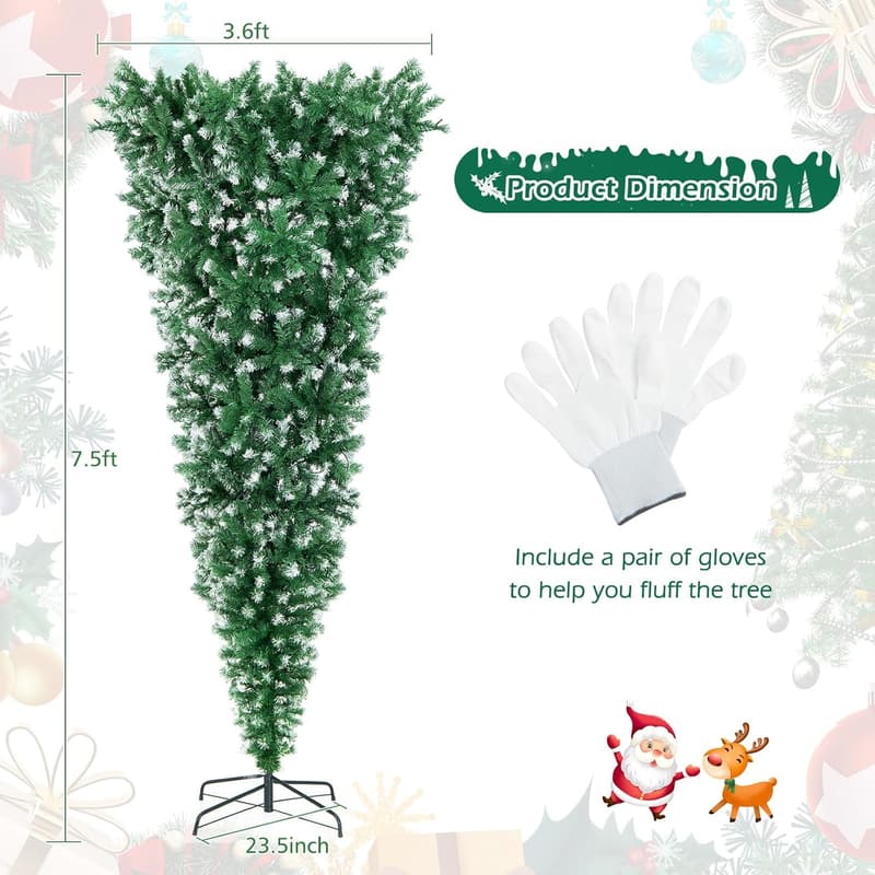 Pre-Lit 7.5ft Upside Down Christmas Tree with 400 LED Lights