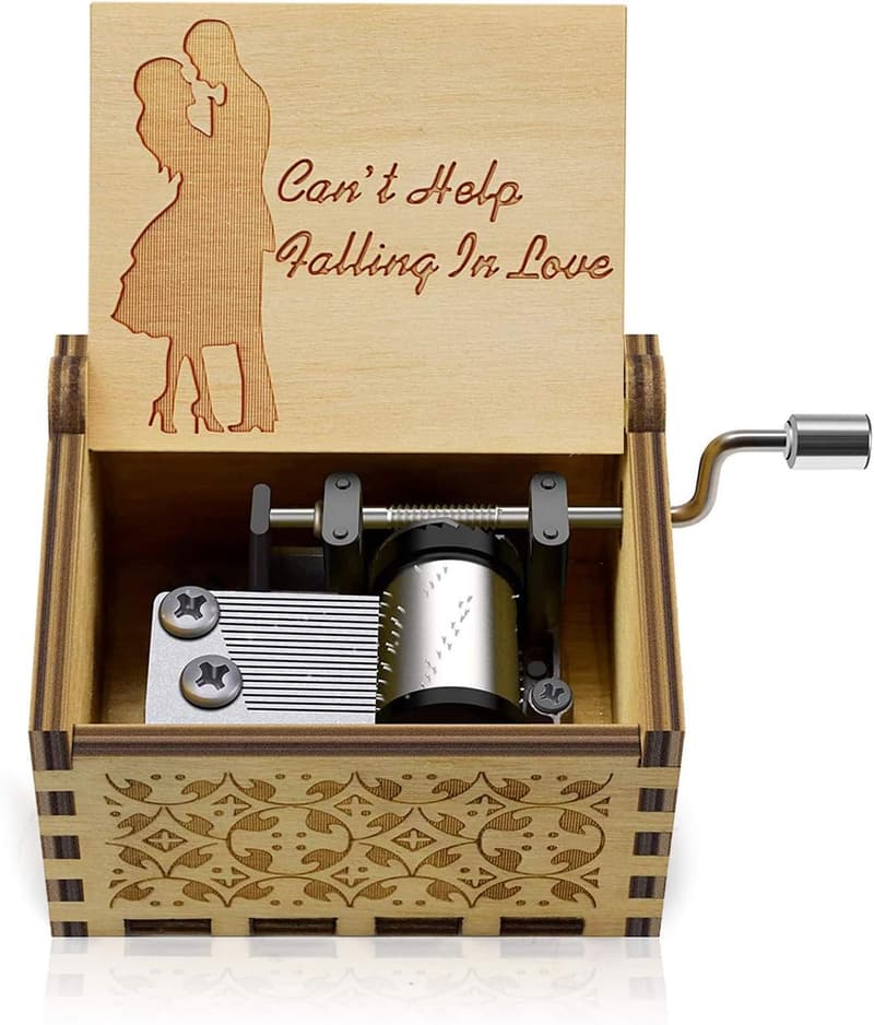 Antique Hand-Operated Wood Music Box for Couples' Gifts