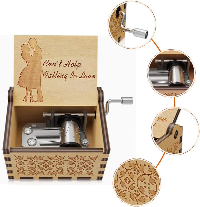 Antique Hand-Operated Wood Music Box for Couples' Gifts