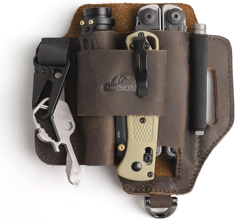 EDC Leather Multitool Sheath for Men - Dark Brown Pocket Organizer