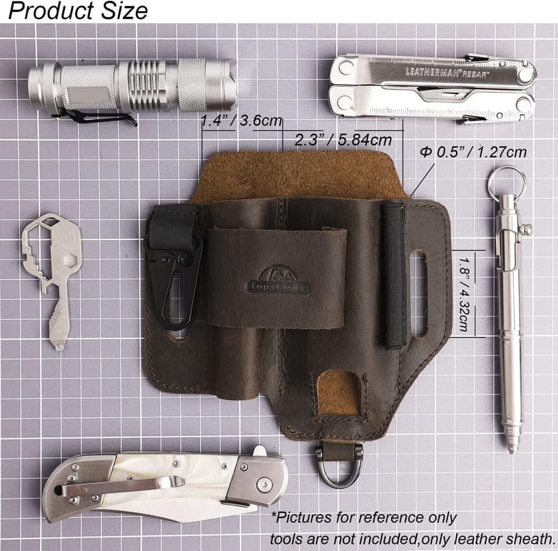 EDC Leather Multitool Sheath for Men - Dark Brown Pocket Organizer