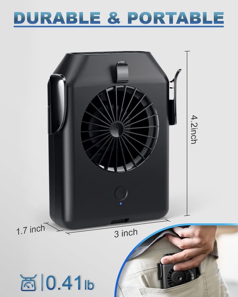 Rechargeable Mini Waist Fan - 10000mAh, 24H Runtime, 3 Speeds
