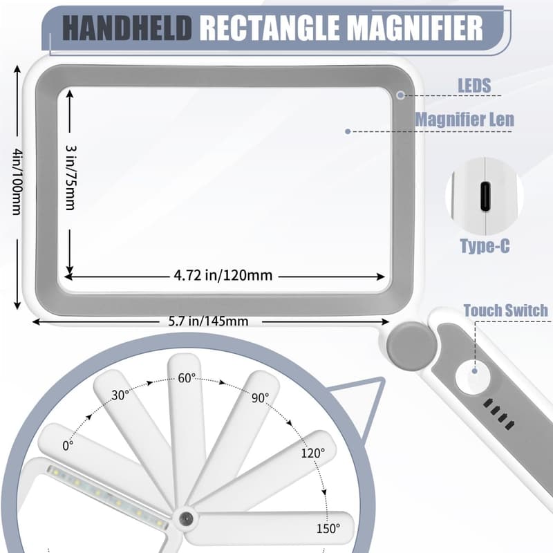 Rechargeable 5X LED Magnifying Glass for Seniors