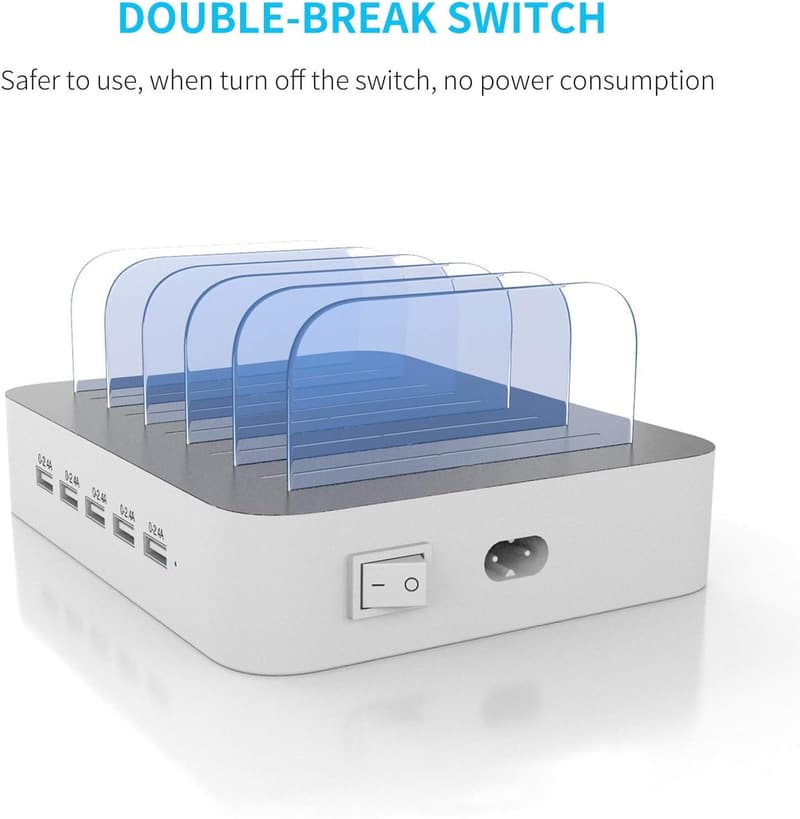 5-Port Multi USB Charging Station for Phones & Tablets