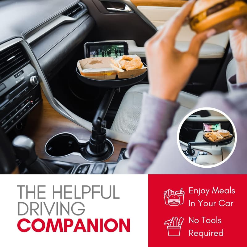 Adjustable Car Food Tray with Phone Slot - Macally Cup Holder