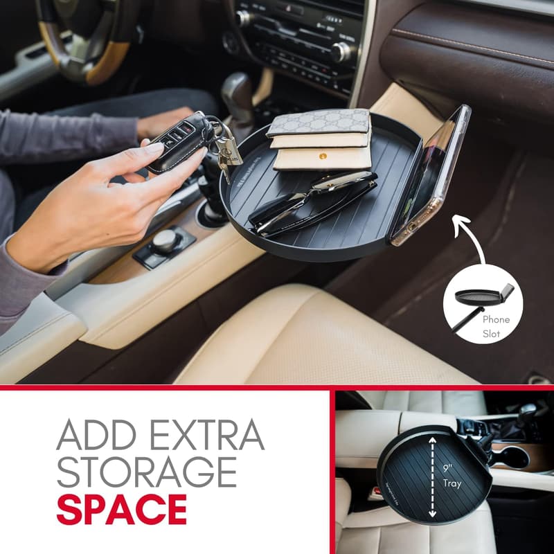Adjustable Car Food Tray with Phone Slot - Macally Cup Holder