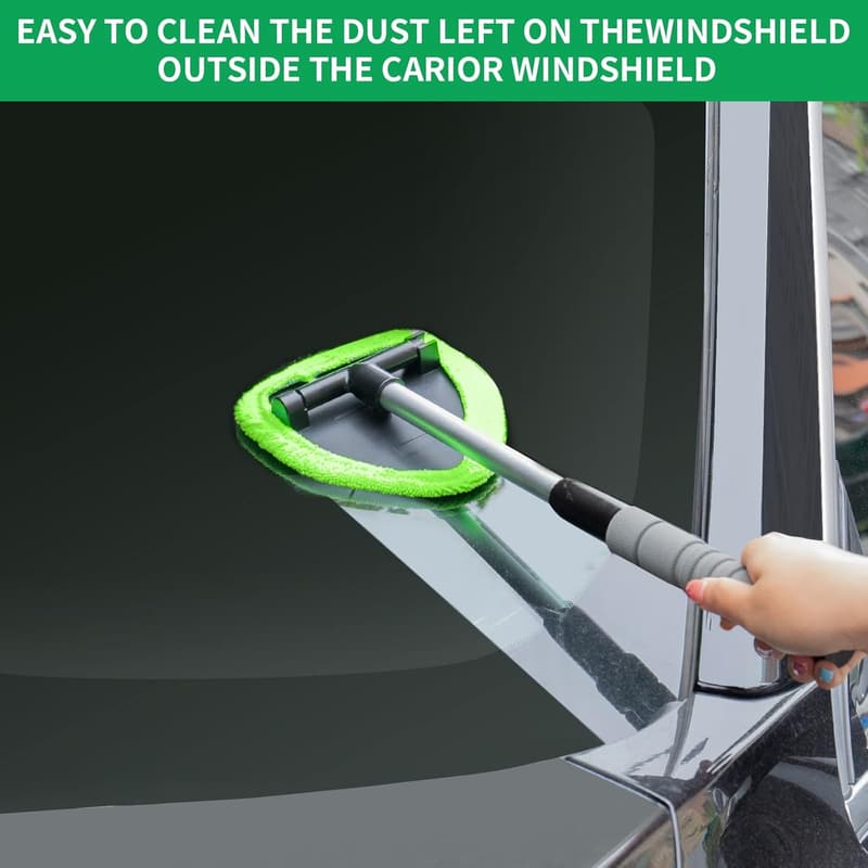 Car Interior Glass Cleaner Kit with Extendable Handle & 4 Microfiber Pads