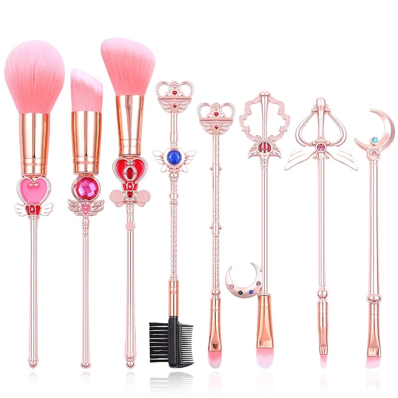 Anime Pink Metal Makeup Brushes Set - Professional Eye & Face Brushes for Cosplay