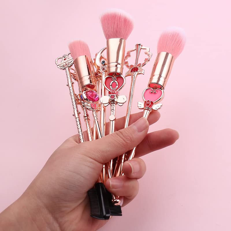 Anime Pink Metal Makeup Brushes Set - Professional Eye & Face Brushes for Cosplay