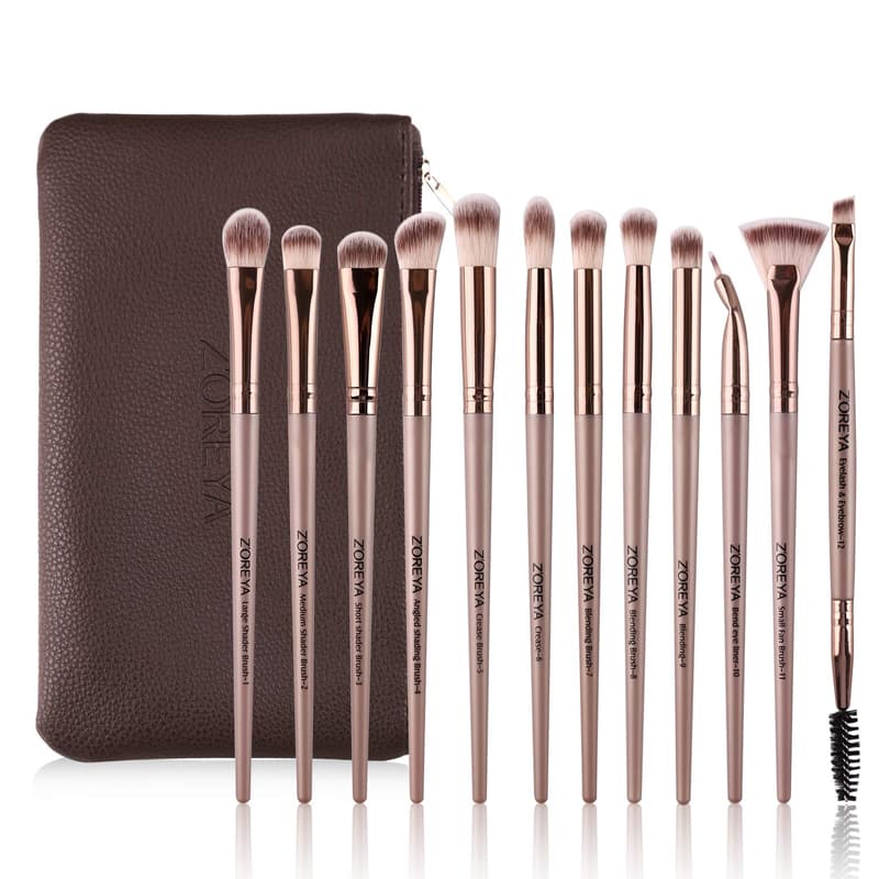 Professional 12-Piece Eye Makeup Brush Set with Carrying Bag