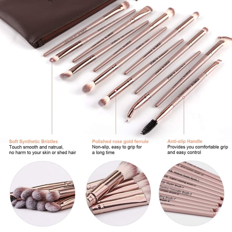 Professional 12-Piece Eye Makeup Brush Set with Carrying Bag