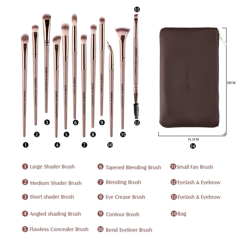 Professional 12-Piece Eye Makeup Brush Set with Carrying Bag