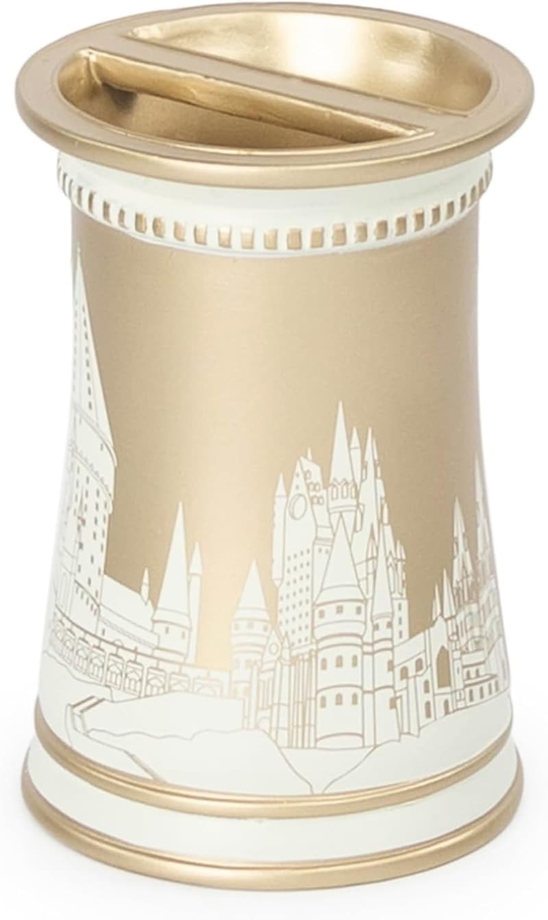 Harry Potter Gold Resin Toothbrush Holder with Hogwarts Castle