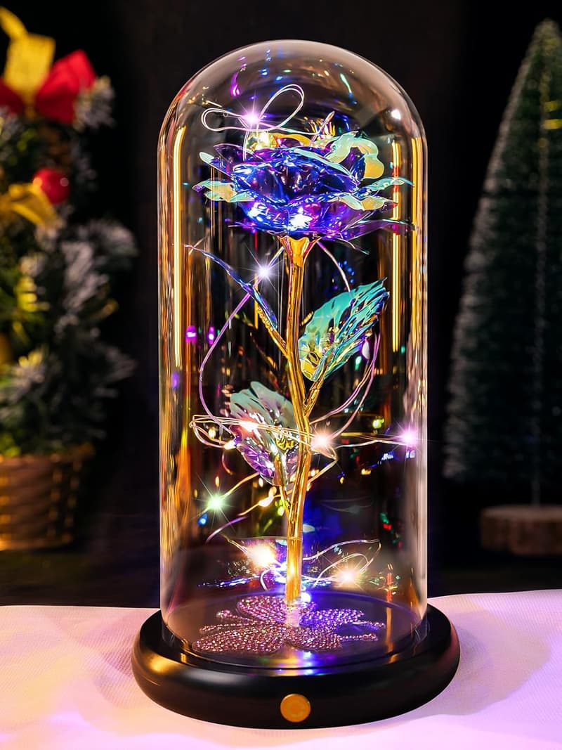 Eternal Purple Rose in Glass Dome - Perfect Birthday Gift for Women