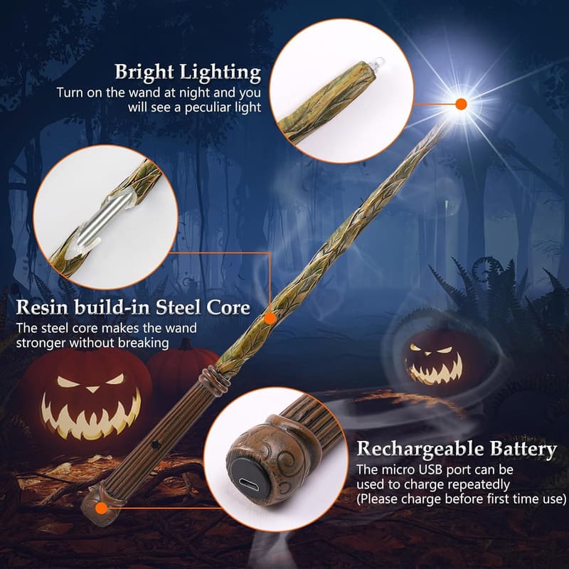 Rechargeable Magic Wizard Wand with Spellbook & Gift Box for Kids