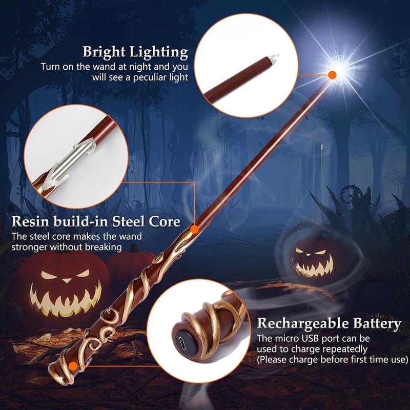 Rechargeable Magic Wizard Wand Toy for Kids with Spellbook