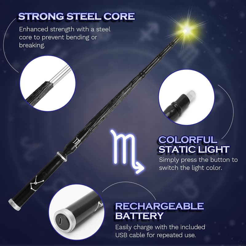 Rechargeable Wizard Magic Wand with 5 Light Colors for Kids